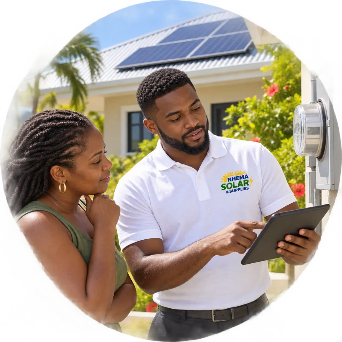 Rhema-branded residential solar site-visit illustration