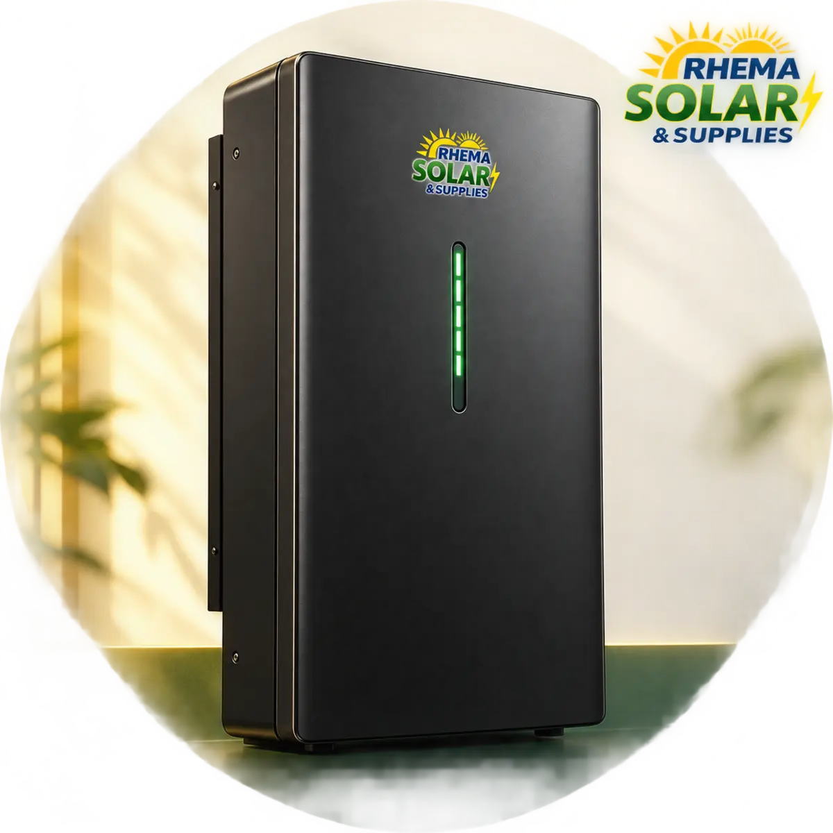Rhema-branded illustrative wall-mounted solar battery